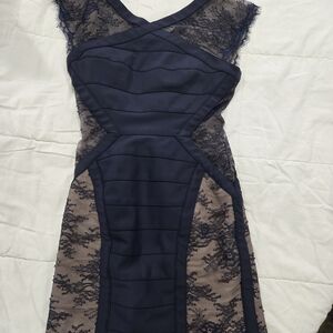 BCBGMaxAzria Navy and Black Lace Mini Dress